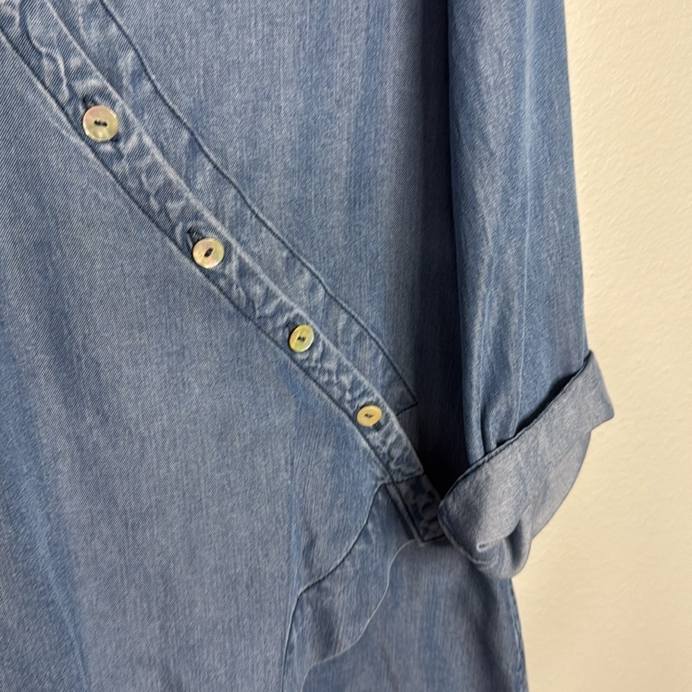 Soft Surroundings Women's Chambray Tencel Asymmetrical Wrap Tunic Top Small - Picture 3 of 4